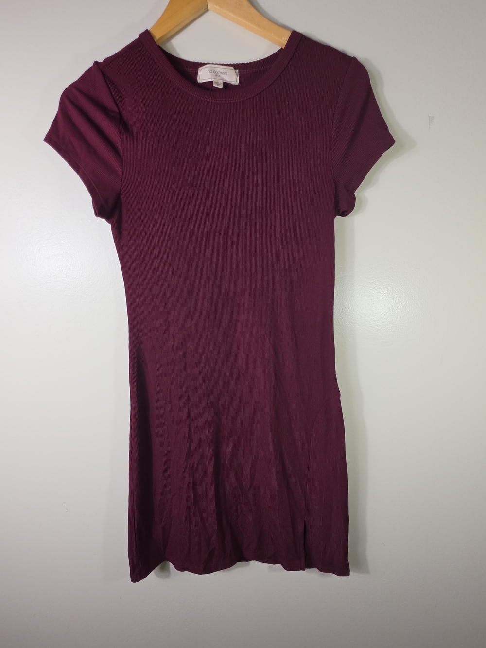 No Comment Women's Short Sleeve Ribbed Bodycon Dress - Plum